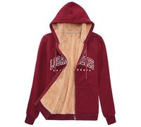 FemiChic Women's Hoodie Jacket Ladies Winter Coat Los Angeles Warm Thick Cardigan Full Zip Up Sweatshirts Hooded Casual Fashion Solid Outdoor Sport Top(Wine Red,L)