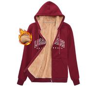 FemiChic Women's Hoodie Jacket Ladies Winter Coat Los Angeles Warm Thick Cardigan Full Zip Up Sweatshirts Hooded Casual Fashion Solid Outdoor Sport Top(Wine Red,S)