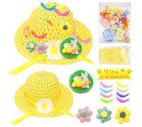 Femihua Easter Bonnet Kit, Easter Bonnet Hat Crafts, Yellow DIY Hats with Chickens Eggs Kit, Make Your Own Hat Set Decorations, Eggs Chickens Hats for Boys Girls Party Favors Supplies