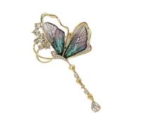 Feminine Crystals Accent Wing Brooch Detachable Tassels Detail Evening Occasion