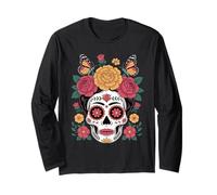 Feminine Dia de Los Muertos Floral & Monarch Butterfly Art Long Sleeve T-Shirt