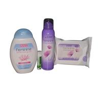 Feminine Intimate Hygiene Set Delicate Deodorant 150ML,Deodorising non irritating Cleansing Wash 250ML And hygiene Alcohol Free Wipes Pack (20 Wipes) With Free Aloe Vera Lip Balm 4.5g