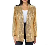 Feminine Sequin Blazer with Open Front and Long Sleeves, Fully Lined for Casual Spring and Summer Looks (M Golden)