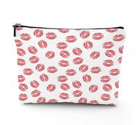 Feminine Theme,Travel Bag Makeup Case Cosmetic Bag,Lipstick Woman Valentines Wedding Theme,Linen Makeup Bag Great Gift for Travel,White Red,7x9in