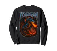 Feminism Dragon Cool Retro vibe Vintage Dragon with Flames Sweatshirt