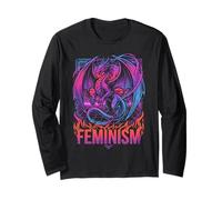 Feminism Dragon Fantasy Retro Wave Feminist Long Sleeve T-Shirt