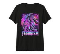 Feminism Dragon Fantasy Retro Wave Feminist Premium T-Shirt