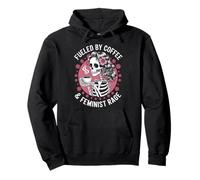 Feminist Fueled by Coffee Skeleton Pro Choice Rage Feminism Pullover Hoodie