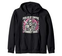 Feminist Fueled by Coffee Skeleton Pro Choice Rage Feminism Zip Hoodie