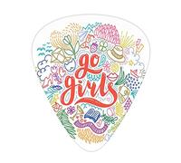 Feminist Guitar Picks 12 Pack Universal ABS Guitar Picks,Go Girls Hand-Drawn Lettering with Colorful Flowers and Geometric Figures Design,for Acoustic and Electric Guitar