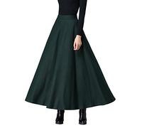 Femirah Women's Long Maxi Woolen A Line Skirt Autumn Winter Plaid Skirt - Green - Waist: 79/84 cm, Length: 90 cm