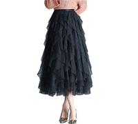 Femirah Women's Long Rainbow A Line Tulle Tutu Skirts Tiered Skirt Petticoat - Black - One Size