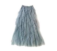 Femirah Women's Long Rainbow A Line Tulle Tutu Skirts Tiered Skirt Petticoat - Blue - One Size