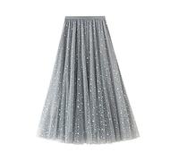 Femirah Women's Long Rainbow A Line Tulle Tutu Skirts Tiered Skirt Petticoat - Blue - One Size