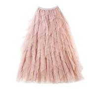Femirah Women's Long Rainbow A Line Tulle Tutu Skirts Tiered Skirt Petticoat - Pink - One Size