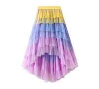 Femiserah Women's Long High Low Ruffles Party Tulle Skirt Maxi Tiered Rainbow Tutu Skirt, Purple, One Size
