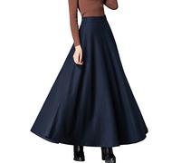 Femiserah Women's Long Maxi Woolen A Line Skirt Autumn Winter Plaid Skirt, Navy Blue, M