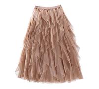 Femiserah Women's Long Rainbow A Line Tulle Tutu Skirts Tiered Skirt Petticoat - Brown - One Size