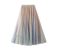 Femiserah Women's Long Rainbow A Line Tulle Tutu Skirts Tiered Skirt Petticoat, Gradient Apricot, One Size