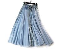 Femiserah Women's Long Rainbow A Line Tulle Tutu Skirts Tiered Skirt Petticoat, Lace Blue, One Size