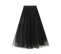 Femiserah Women's Long Rainbow A Line Tulle Tutu Skirts Tiered Skirt Petticoat, Polka Dots Black, One Size