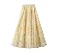 Femiserah Women's Long Rainbow A Line Tulle Tutu Skirts Tiered Skirt Petticoat, Yellow, One Size