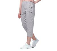 femiss Cropped Trousers for Women | 3/4 Length Pull-On Capri Pants with Elastic Waist | Lightweight Stretch Cotton | Dual Pockets | Ladies Cropped Trousers, Plus Size Summer Pants (Grey, 14)