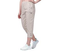 femiss Cropped Trousers for Women | 3/4 Length Pull-On Capri Pants with Elastic Waist | Lightweight Stretch Cotton | Dual Pockets | Ladies Cropped Trousers, Plus Size Summer Pants (Stone, 12)