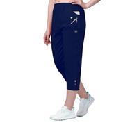 femiss Cropped Trousers for Women | 3/4 Length Pull-On Capri Pants with Elastic Waist | Lightweight Stretch Cotton | Dual Pockets | Ladies Cropped Trousers, Plus Size Summer Pants (Navy Blue, 16)