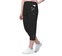 femiss Cropped Trousers for Women | 3/4 Length Pull-On Capri Pants with Elastic Waist | Lightweight Stretch Cotton | Dual Pockets | Ladies Cropped Trousers, Plus Size Summer Pants (Black, 26)