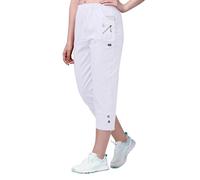 femiss Cropped Trousers for Women | 3/4 Length Pull-On Capri Pants with Elastic Waist | Lightweight Stretch Cotton | Dual Pockets | Ladies Cropped Trousers, Plus Size Summer Pants (White, 10)