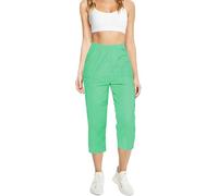 femiss Women Cropped Trousers | High Waist Elasticated Pull On Cropped 3/4 Pants | Soft Stretch Summer Casual Beach Travel Ladies Cotton Blend Office Wear| Available Sizes 10-26 | (Teal-2, 14)