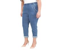 femiss Women’s Denim 3/4 Capri Trousers - Pull-On Cropped Pants with Rolled Hem & Stylish Side Pocket Stitching - Stretch Soft Summer Bottoms for Lounge, Travel or Casual Outing - UK Size 24