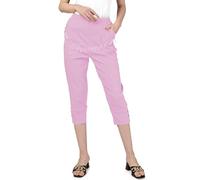 femiss Womens Capri Trousers Ladies Three Quarter Stretch Soft Trendy Elasticated Pull on Summer 3/4 Shorts Plus Size Pants 26, Lilac
