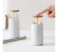 FemKey Cotton Buds Container, Cotton Buds Storage Dispenser with Press Self-Lock, Makeup Organiser Set, Storage Box with Lid for Toilet, Dressing Table, Bedroom, Office
