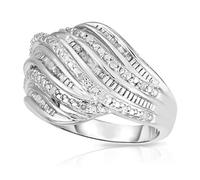 Femme Luxe 0.25 Carat Diamond Multi-Row Wave Ring, 925 Sterling Silver, Fashion Ring, Size 7, Metal, Diamond