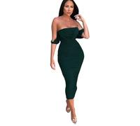 Femme Luxe Bardot Cowl Neck Ruched Midi Dress-Malia - Emerald - 6
