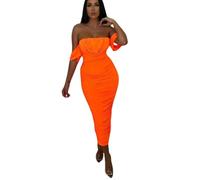 Femme Luxe Bardot Cowl Neck Ruched Midi Dress-Malia - Neon Orange - 14