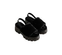 Femme Luxe Black Faux Fur Slingback Chunky Platform Sandal with Elasticated Strap, Available in UK Sizes 3 to 8 (Black, UK Footwear Size System, Adult, Women, Numeric, Medium, 4)