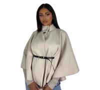 Femme Luxe Womens Belted Cape Coat, Elegant Wool, Blend Winter jacket, Available UK Size Fits 8-16, MultiColour Cape Coat (UK, Alpha, One Size, Regular, Regular, Beige)