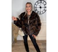 Femme Luxe Women's Brown Faux Fur Luxury Winter Fashion Black Accents Short Coat | Size: 8-10 Femme Luxe Brown 8-10