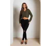 Femme Luxe Women's Cable Knit Cropped Cardigan in Khaki | Size: 10 Femme Luxe Khaki 10