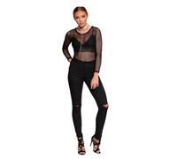 Femme Luxe Women's High Waist Skinny Jeans, Knee Ripped Jeans Sizes UK 6-14 (UK, Numeric, 14, Regular, Regular, Black)