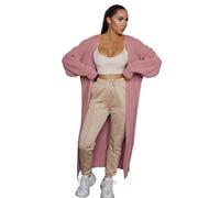 Femme Luxe Womens Knitted Long Puff Sleeve Midi Longline Cardigan, Available UK Sizes 6-14, Multicolour, Casual Loungewear (UK, Numeric, 14, Regular, Regular, Rose)