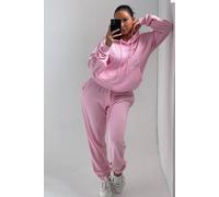 Femme Luxe Women's Oversized Front Pocket Pullover Hoodie Cuffed Joggers Loungewear Set in Baby Pink | Size: 8 Femme Luxe Baby Pink 8