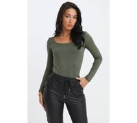 Femme Luxe Women's Scoop Neck Long Sleeve Soft Touch Fitted Bodysuit in Khaki | Size: 10 Femme Luxe Khaki 10