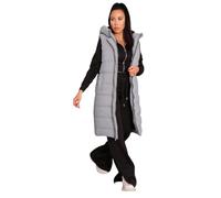 Femme Luxe Women's Sleeveless Longline Midi Puffer Gilet, Hooded, Zip-Up, Available in UK Sizes 6-14, Multicolour (UK, Numeric, 12, 14, Regular, Regular, Grey)