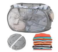 Femolity Folding Laundry Basket, 75L Large 2-Compartment Washing Basket With Strong Handles,Collapsible Cleaning Basket for Laundry, Bathroom, Kids Room, Dorm or Travel Grey