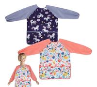 FEMONGY Apron for Kids 2 Pieces Kids Aprons for Painting Waterproof Painting Apron with Sleeves and 3 Pockets Childrens Aprons for Ancient 2-8 Years (Unicorn)
