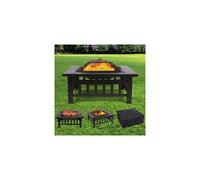 Femor [Upgraded] Large 3 in 1 Fire Pit with BBQ Grill Shelf,Outdoor Metal Brazier Square Table Firepit Garden Patio Heater/BBQ/Ice Pit with Waterpro